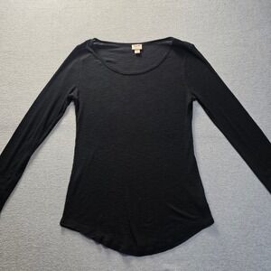 Mossimo Supply Co Ribbed Long Sleeve Top Womens XL Black Curved Hem Casual